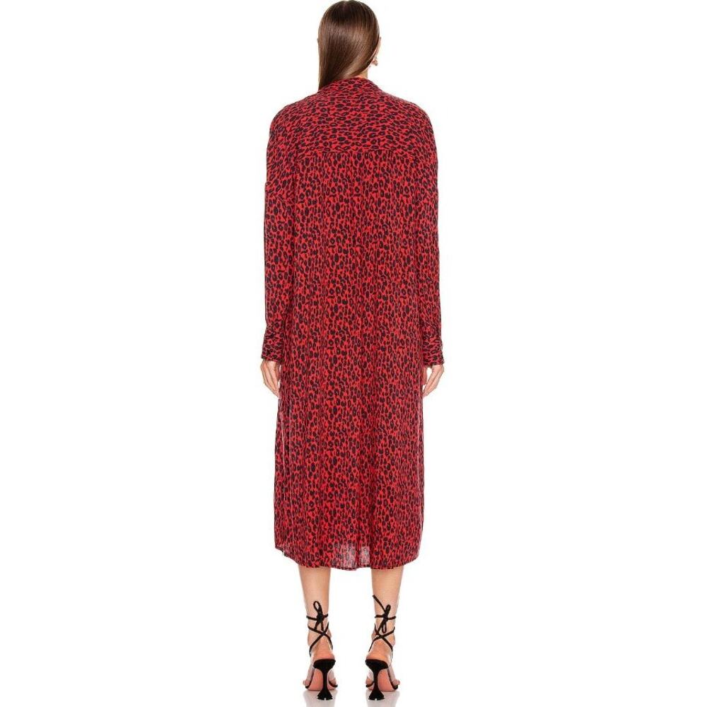 IRO Long Sleeve Button Front Side Slit Leopard Pirae Dress Red Womens Size 34 - Picture 4 of 16